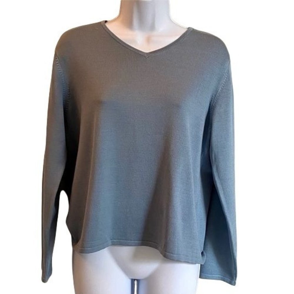 Talbots Long Sleeve Blue Silk Blend Top Womens Large